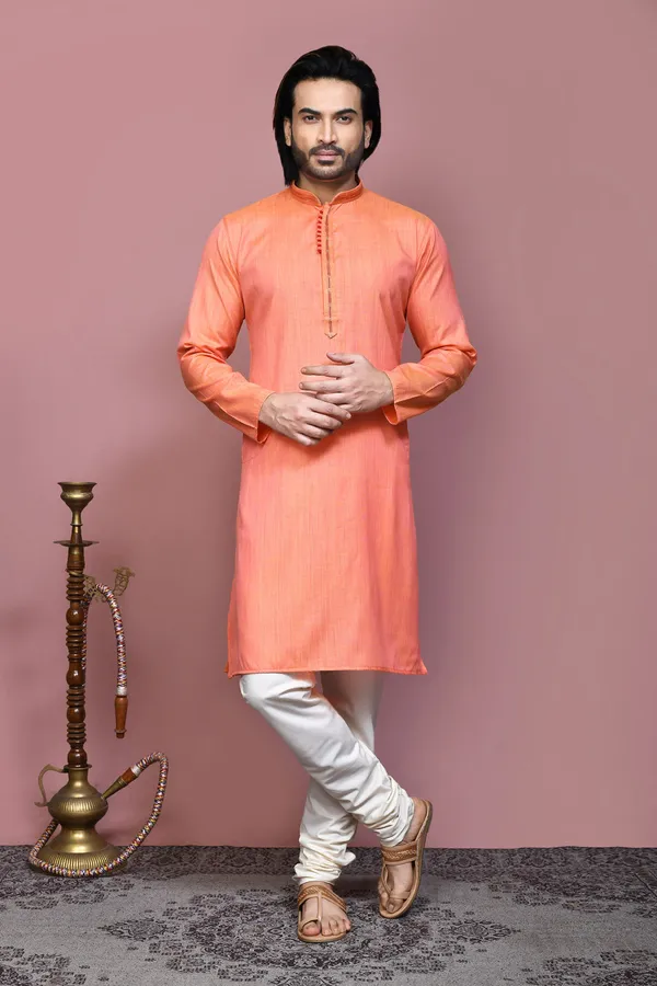 Orange_Cotton_Silk_Fabric_Plain_Kurta_Pajama