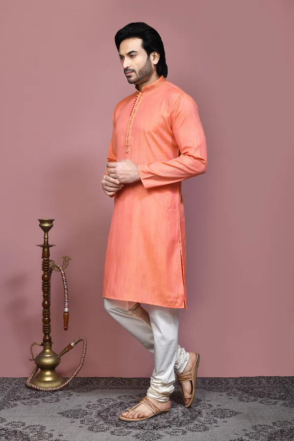 Orange_Cotton_Silk_Fabric_Plain_Kurta_Pajama