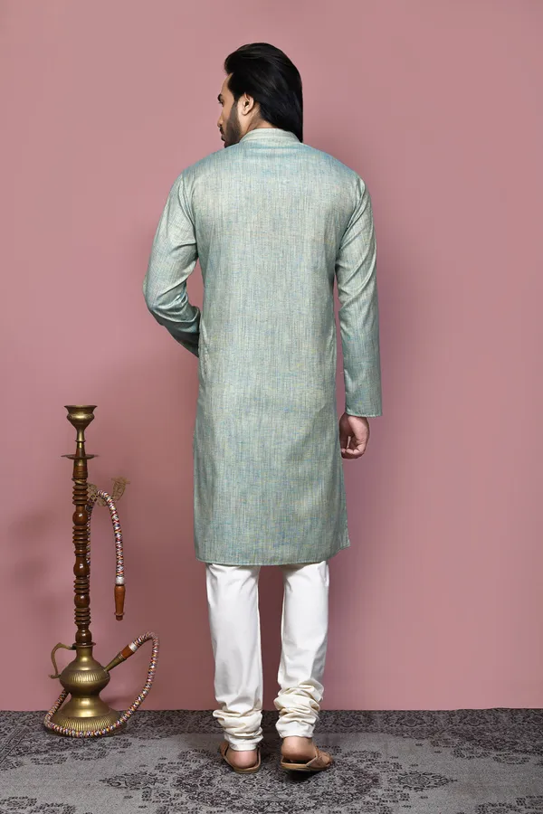 Pista_Cotton_Silk_Fabric_Plain_Kurta_Pajama_Set