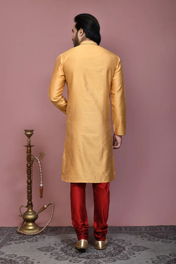 Gold_Art_Silk_Fabric_Resham_Woven_Kurta_Pajama