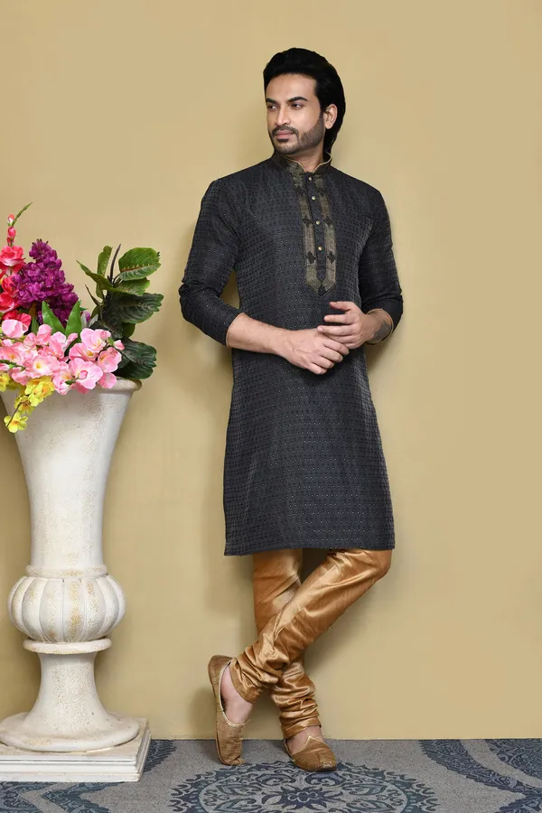 Grey_Art_Silk_Fabric_Resham_Woven_Kurta_Pajama_Set