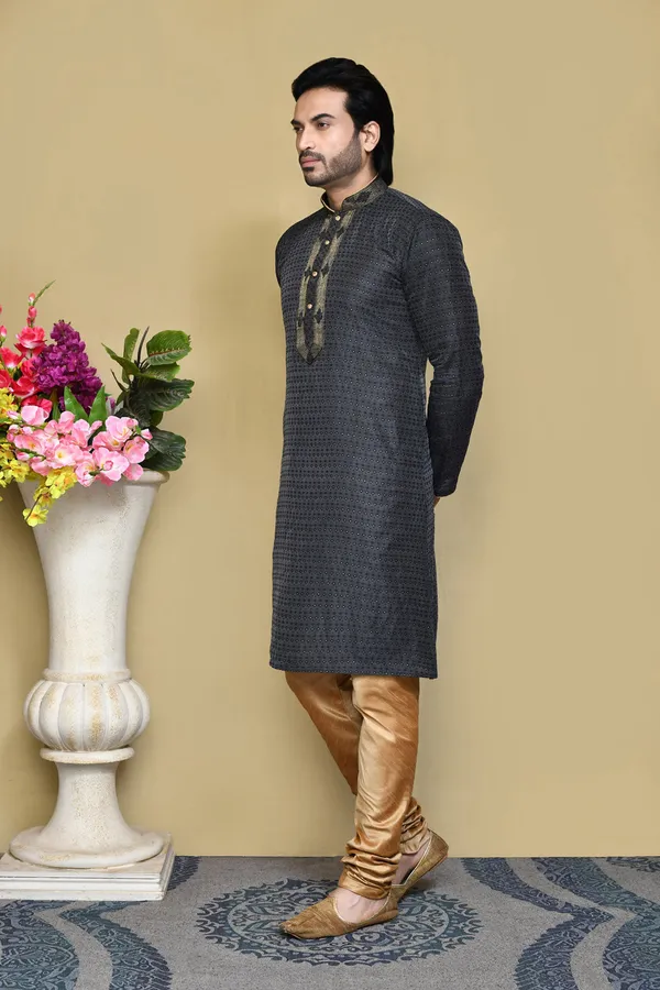 Grey_Art_Silk_Fabric_Resham_Woven_Kurta_Pajama_Set