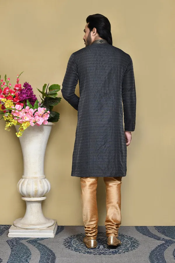 Grey_Art_Silk_Fabric_Resham_Woven_Kurta_Pajama_Set