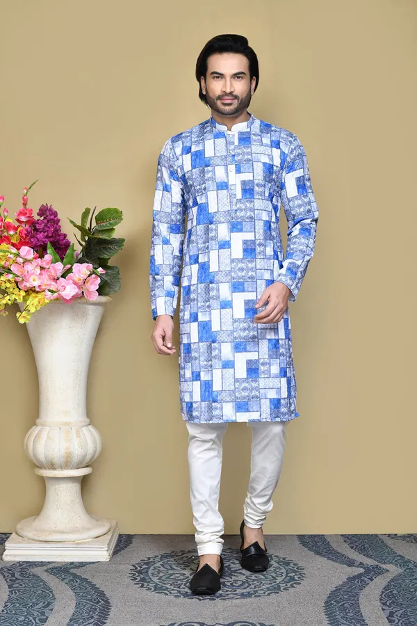 Blue_Cotton_Fabric_Printed_Kurta_Pajama_Set
