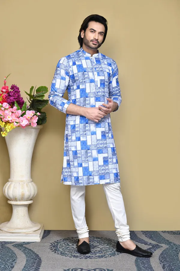 Blue_Cotton_Fabric_Printed_Kurta_Pajama_Set