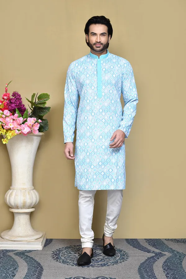 Sea_Green_Cotton_Fabric_Printed_Kurta_Pajama_Set