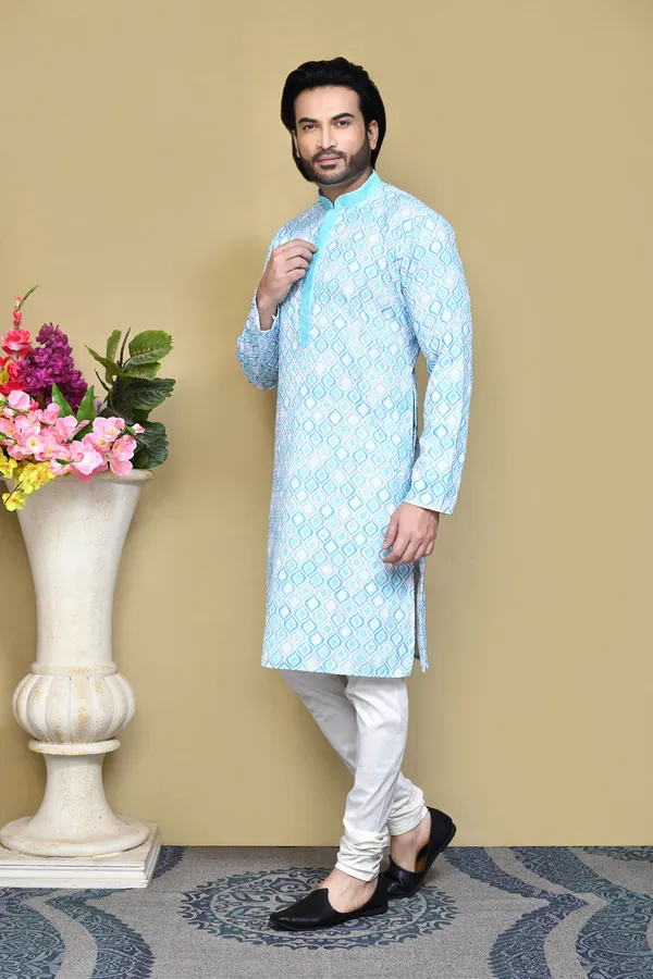 Sea_Green_Cotton_Fabric_Printed_Kurta_Pajama_Set