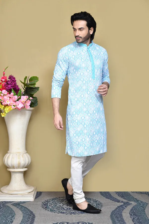 Sea_Green_Cotton_Fabric_Printed_Kurta_Pajama_Set