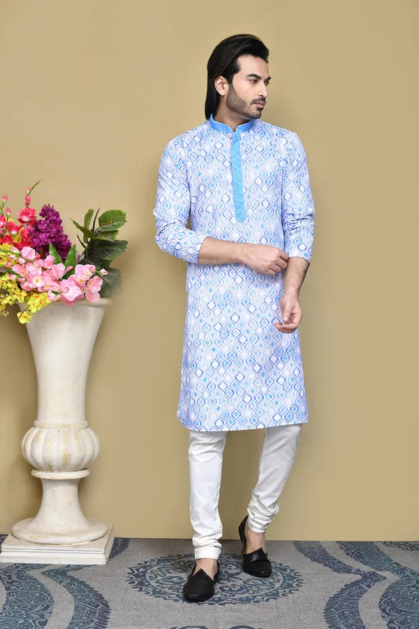 Sky_Blue_Cotton_Fabric_Printed_Kurta_Pajama_Set