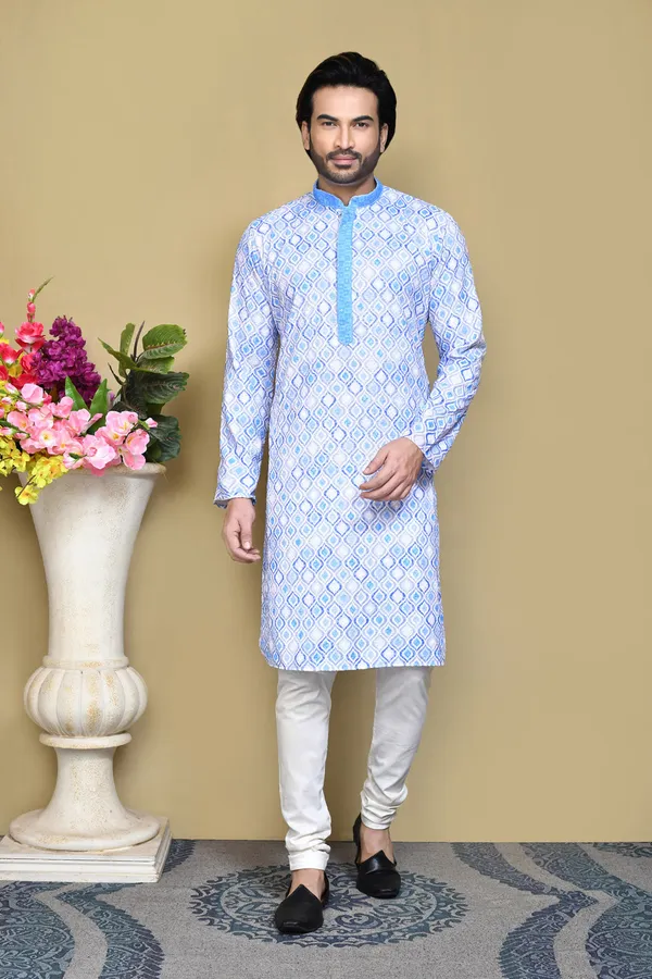 Sky_Blue_Cotton_Fabric_Printed_Kurta_Pajama_Set