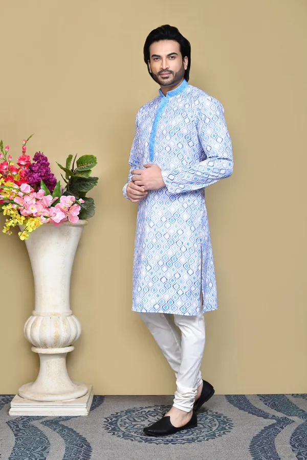 Sky_Blue_Cotton_Fabric_Printed_Kurta_Pajama_Set