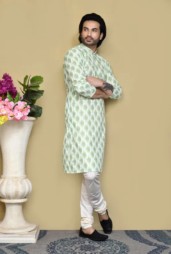 Pista_Cotton_Fabric_Printed_Kurta_Pajama_Set