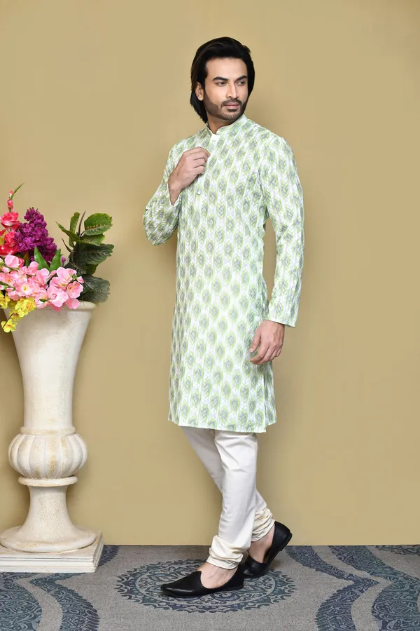 Pista_Cotton_Fabric_Printed_Kurta_Pajama_Set