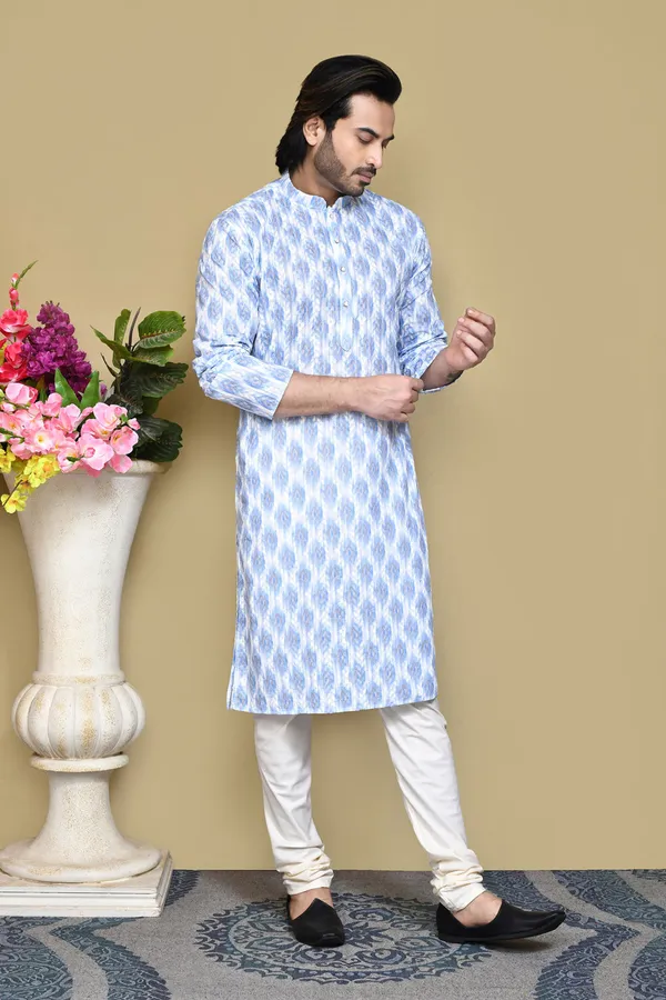 Sky_Blue_Cotton_Fabric_Printed_Kurta_Pajama_Set