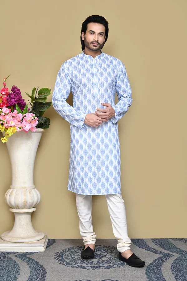 Sky_Blue_Cotton_Fabric_Printed_Kurta_Pajama_Set