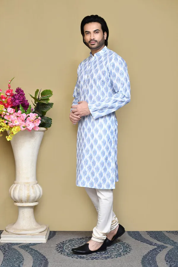 Sky_Blue_Cotton_Fabric_Printed_Kurta_Pajama_Set