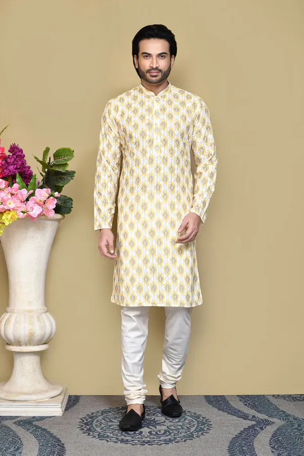 Yellow_Cotton_Fabric_Printed_Kurta_Pajama