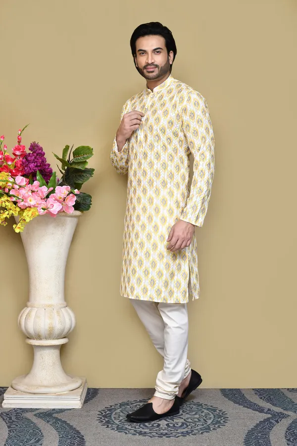 Yellow_Cotton_Fabric_Printed_Kurta_Pajama