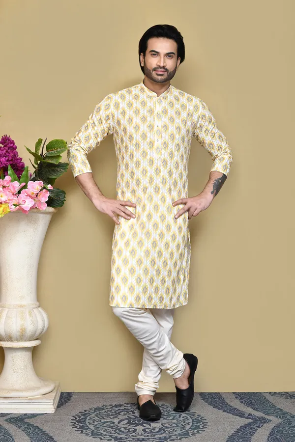 Yellow_Cotton_Fabric_Printed_Kurta_Pajama