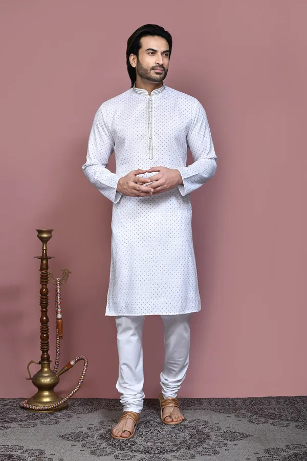 White_Cotton_Fabric_Printed_Kurta_Pajama