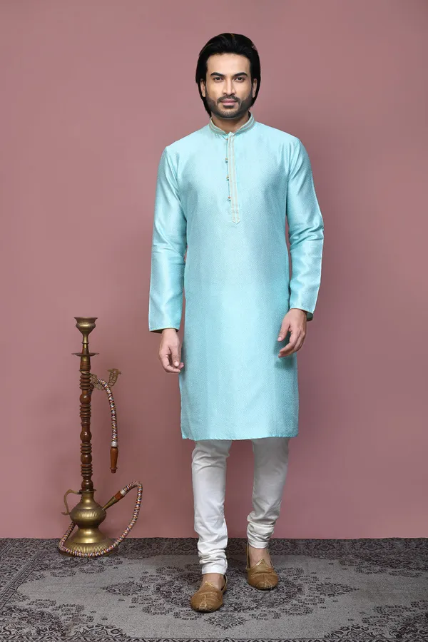Sky_Blue_Art_Silk_Fabric_Resham_Woven_Kurta_Pajama_Set