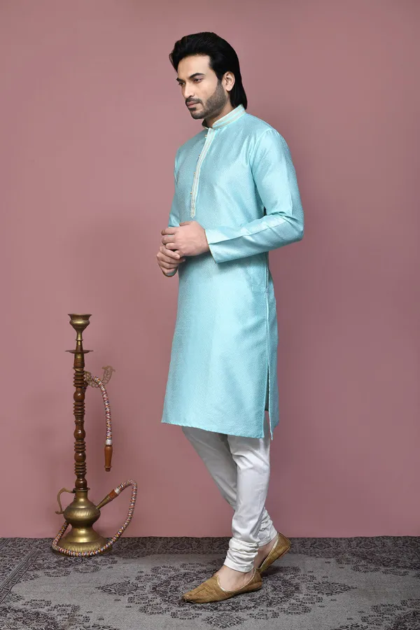 Sky_Blue_Art_Silk_Fabric_Resham_Woven_Kurta_Pajama_Set