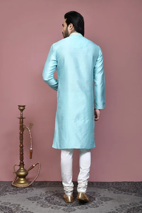 Sky_Blue_Art_Silk_Fabric_Resham_Woven_Kurta_Pajama_Set