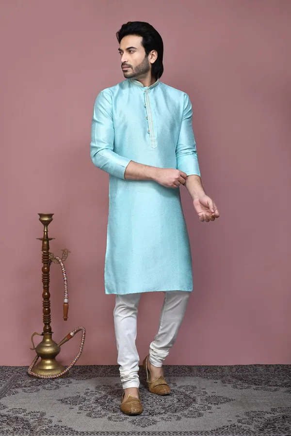 Sky_Blue_Art_Silk_Fabric_Resham_Woven_Kurta_Pajama_Set