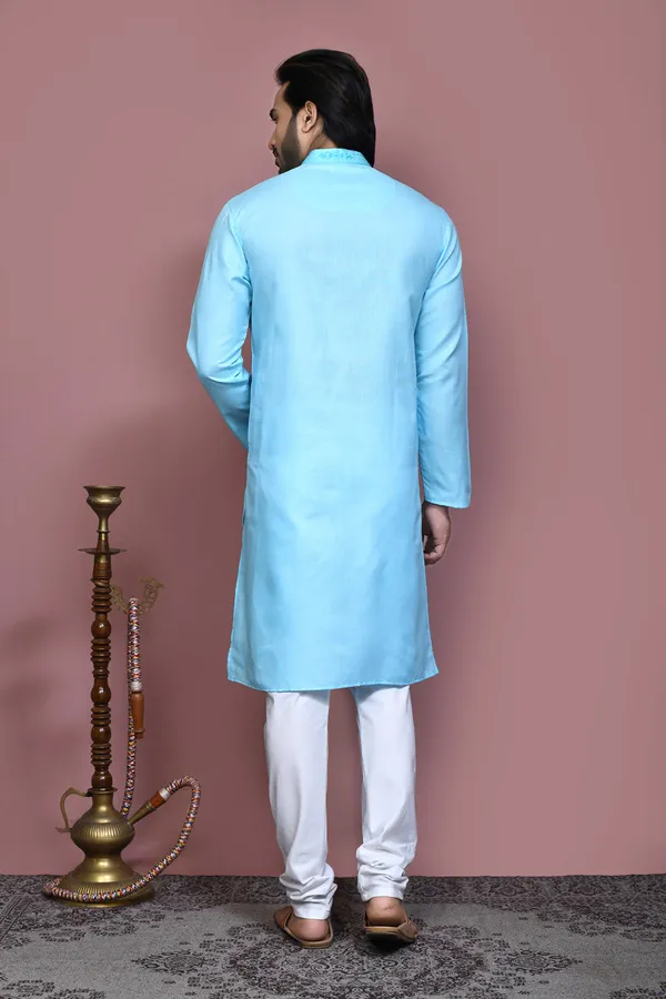 Firoza_Cotton_With_Embroidered_Men's_Kurta_Pajama_Set_By_Ranak