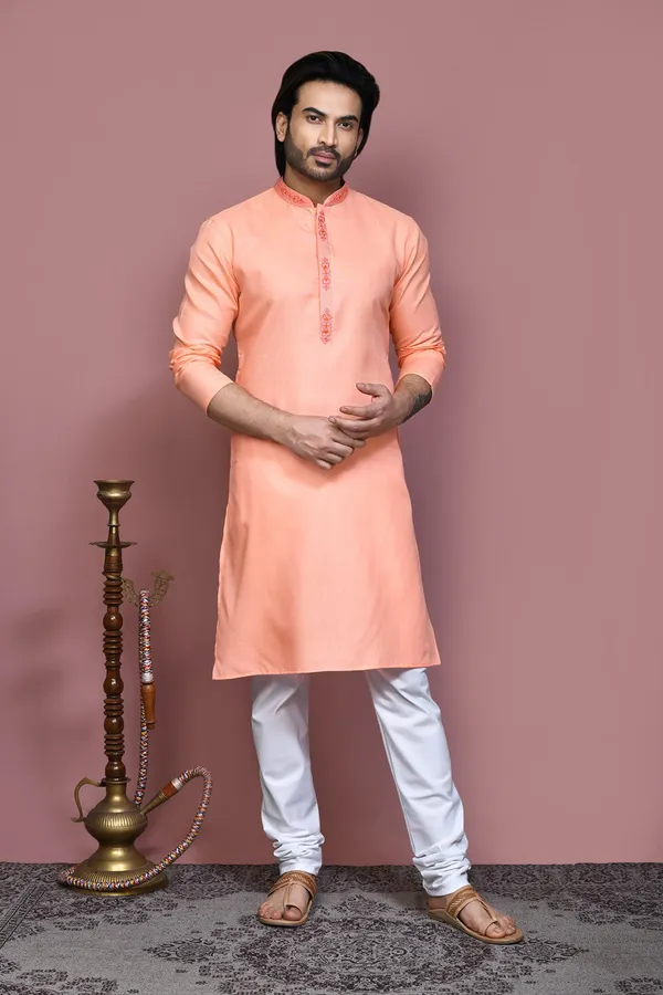 Rust_Cotton_Fabric_With_Embroidered_Kurta_Pajama