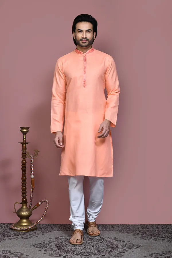 Rust_Cotton_Fabric_With_Embroidered_Kurta_Pajama