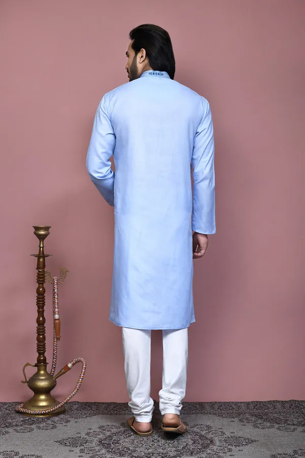 Sky_Blue_Cotton_Fabric_With_Embroidered_Kurta_Pajama_Set