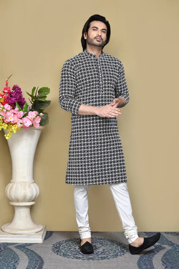 Black_Cotton_Fabric_With_Pattern_Work_Kurta_Pajama