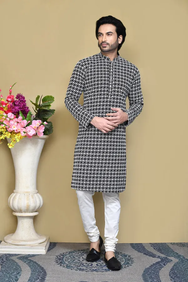 Black_Cotton_Fabric_With_Pattern_Work_Kurta_Pajama