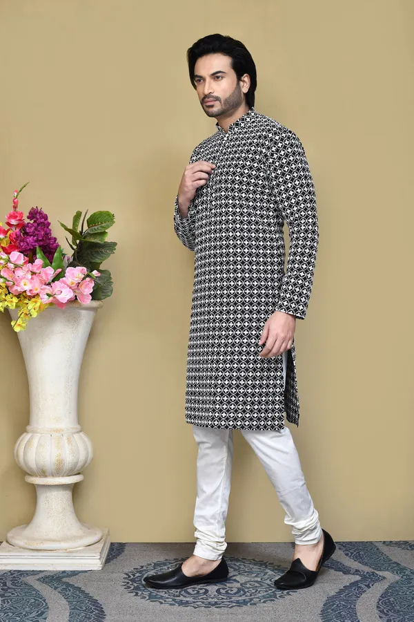 Black_Cotton_Fabric_With_Pattern_Work_Kurta_Pajama
