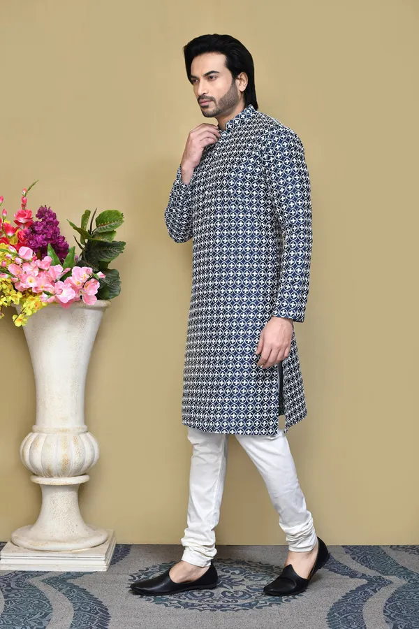 Navy_Blue_Cotton_Fabric_With_Pattern_Work_Kurta_Pajama_Set