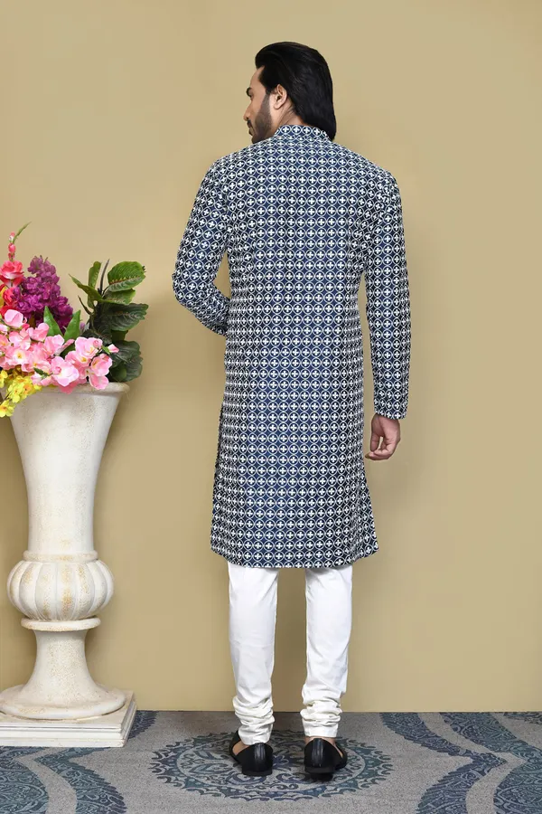 Navy_Blue_Cotton_Fabric_With_Pattern_Work_Kurta_Pajama_Set