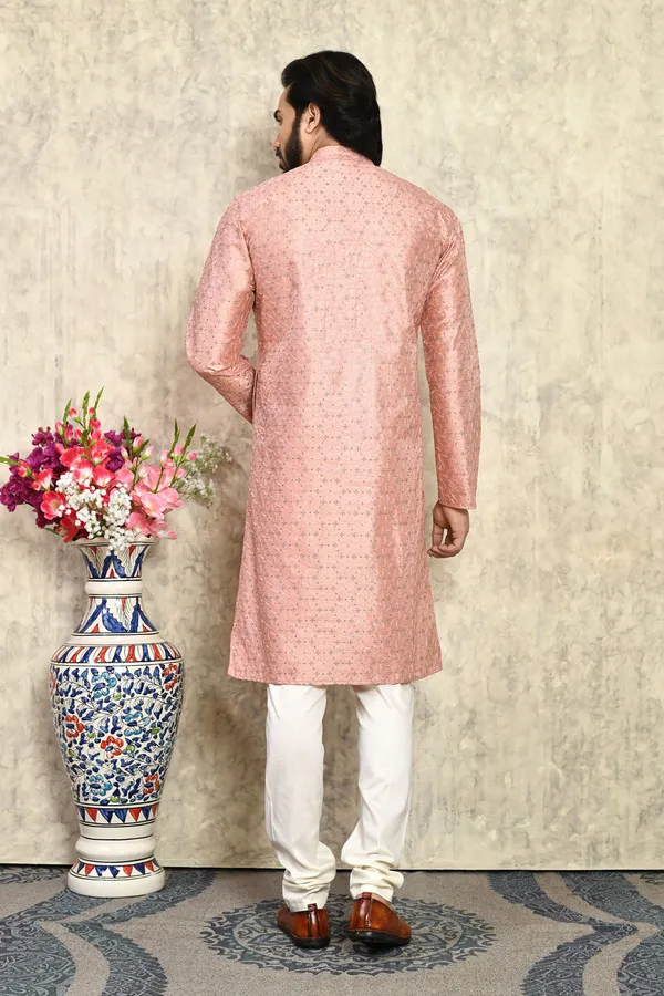 Rust_Silk_Fabric_With_Plain_Style_Kurta_Pajama