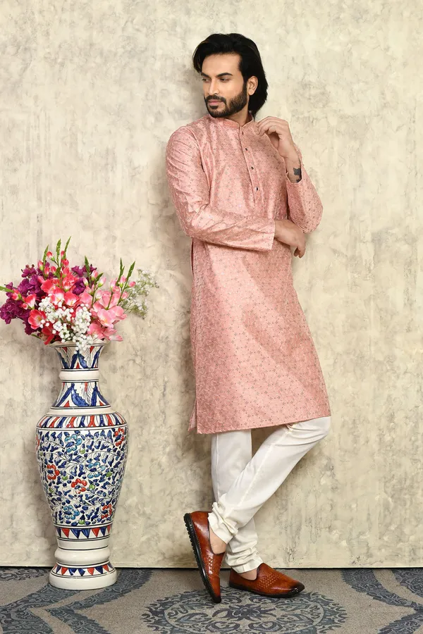 Rust_Silk_Fabric_With_Plain_Style_Kurta_Pajama
