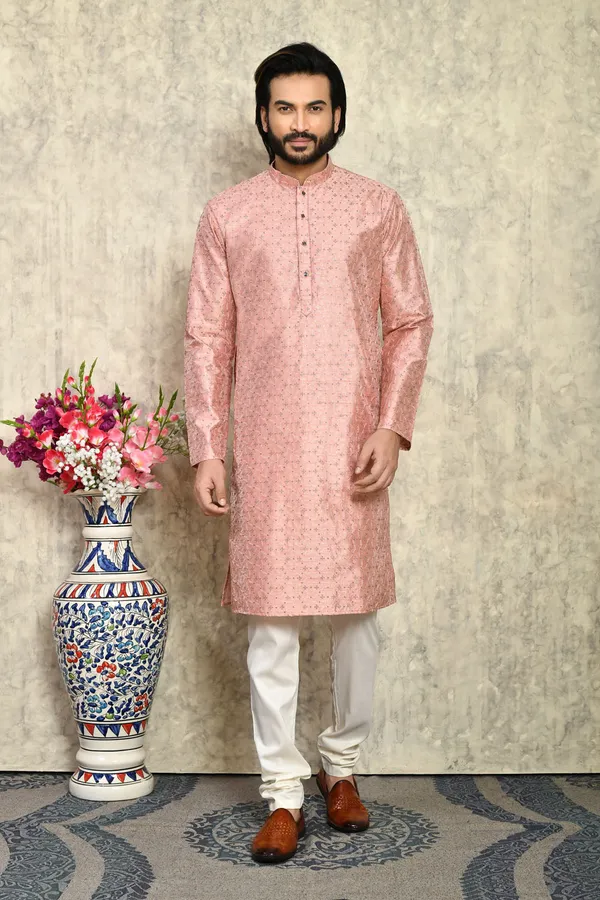 Rust_Silk_Fabric_With_Plain_Style_Kurta_Pajama
