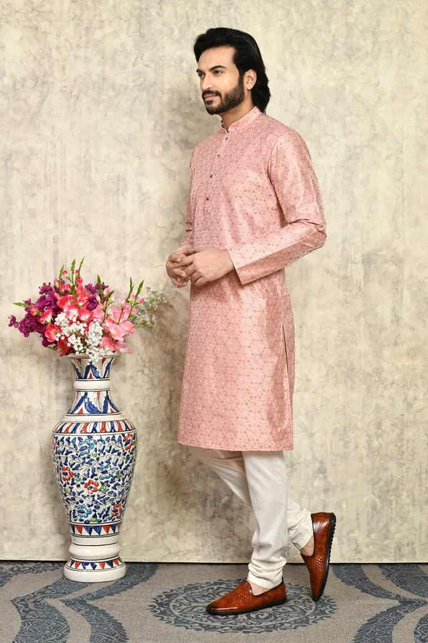 Rust_Silk_Fabric_With_Plain_Style_Kurta_Pajama