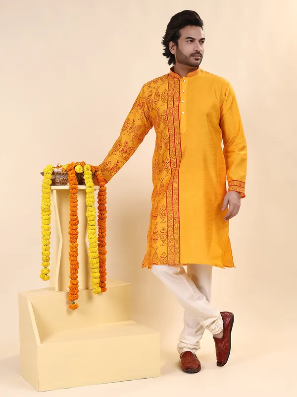 Mens_Silk_Blend_Hand_Block_Print_Kurta