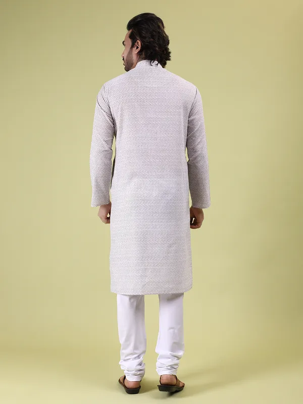 White_Cotton_with_Beige_Floral_Print_Kurta