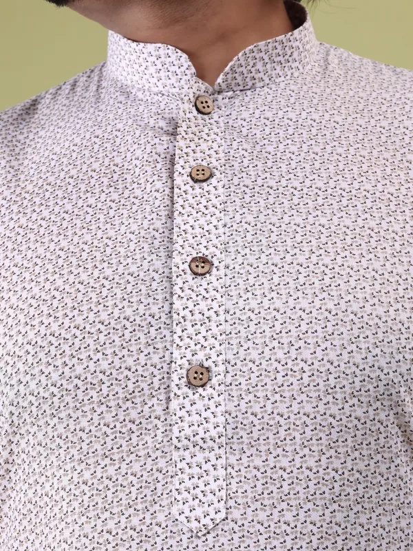 White_Cotton_with_Beige_Floral_Print_Kurta