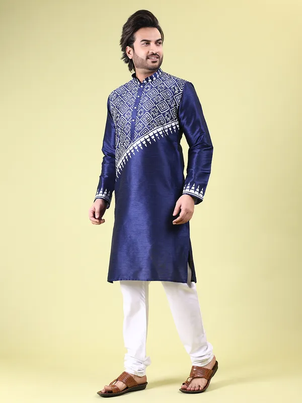 Mens_Silk_Blend_Hand_Block_Print_Kurta