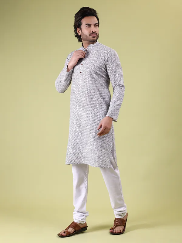 White_Cotton_with_Green_Floral_Print_Kurta