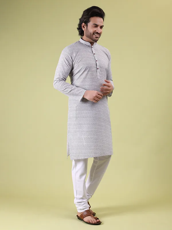White_Cotton_with_Green_Floral_Print_Kurta
