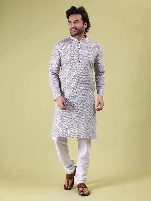 White_Cotton_with_Green_Floral_Print_Kurta