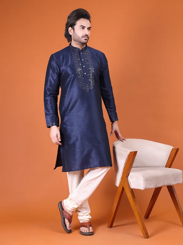 Mens_Art_Silk_Computer_Embroidary_with_Sequince_Work_Kurta