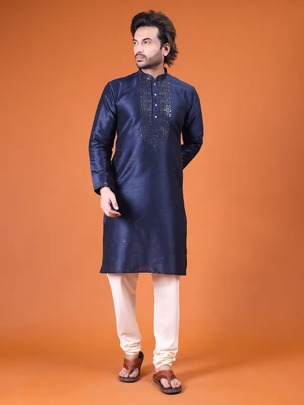 Mens_Art_Silk_Computer_Embroidary_with_Sequince_Work_Kurta